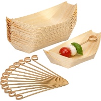 Borrelset met schaaltjes van 11,5 x 6,5 cm en prikkers van 9 cm - 24 sets