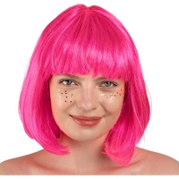 Korte neonroze pruik