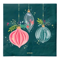 Servetten van 16,5 cm met groene kerstversiering - 30 stuks