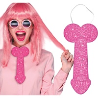 Roze glitterstropdas in penisvorm, 30 cm
