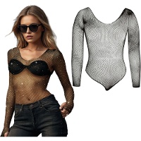 Zwarte body met steentjes voor feest en club