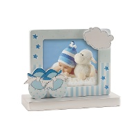 Doop taarttopper met fotohouder en babyschoentjes - 11 cm