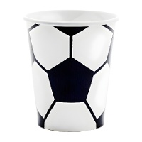 Voetbal thema bekers, zwart-wit bal design, 260 ml - 6 stuks