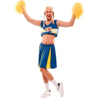 Blauw en geel cheerleader kostuum voor mannen