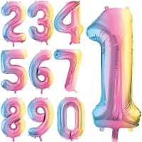 Pastel regenboog cijfer ballon van 86 cm - PartyDeco - 1 stuk