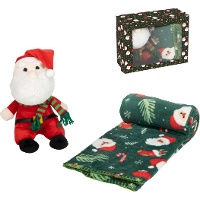 Kerstmanknuffel met deken van 90 x 75 cm