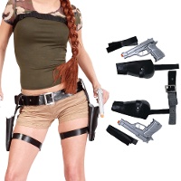 Zwarte dubbele holster met pistolen