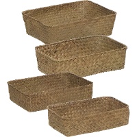 Lage rechthoekige manden van natuurlijke raffia - 4 stuks
