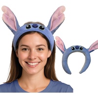 Blauwe alien-haarband met roze oren