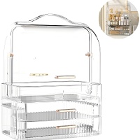 Transparante make-up organizer met deksel en lades, 26,5 x 18 x 35 cm