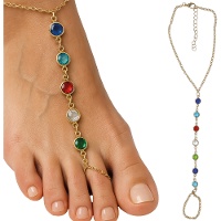 Enkelbandje met ring en gekleurde stenen