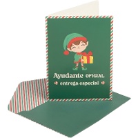 Kerstwenskaart met elf, assorti - 1 stuk