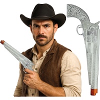 Zilverkleurig cowboypistool van 30 cm