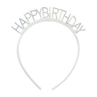 Zilveren 'Happy Birthday' diadeem met parels
