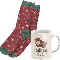 Cadeauset met mok en sokken met Tió de Nadal-thema