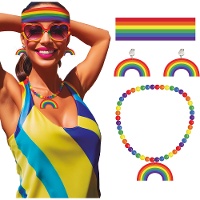 Regenboogset met halsketting, oorbellen en haarband