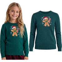 Kersttrui met glitter en peperkoekmannetje voor meisjes