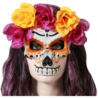 Catrina masker met bloemen - 1 stuk