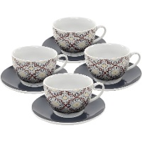 Set van 4 kopjes met schotels 220 ml - hydraulisch tegeldessin