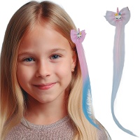 Roze haarlok met eenhoorn - 35 cm