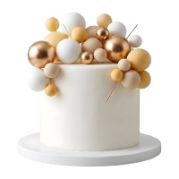 Taarttopper met gele, goudkleurige en witte bolletjes - 32 stuks