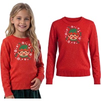 Kinderkersttrui met kerstelfje en glitter